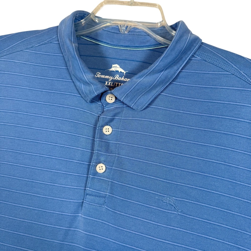 Tommy Bahama XXL Men's Polo‎ Shirt Blue Striped Short Sleeve
